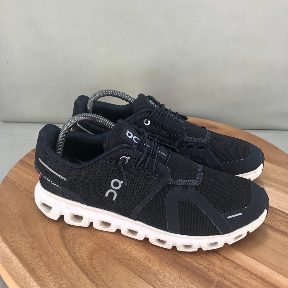 On Running Women's Black Mesh Athletic Sneakers with White Sole